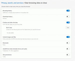 Edge privacy, search, and services settings