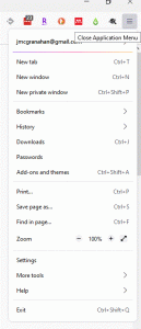 Firefox menu options